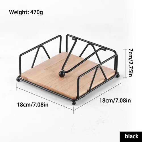 Miniatura 5 de Metal Napkin Holder with Weighted Tension Arm & Wooden Base, Rustic Dispenser for Table & Kitchen, Black
