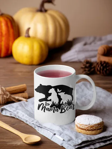 Miniatura 8 de Taza de café con texto en inglés "Mama Bear", regalo divertido de taza, taza de café novedosa, taza de café de cerámica de 11 onzas, ribete negro