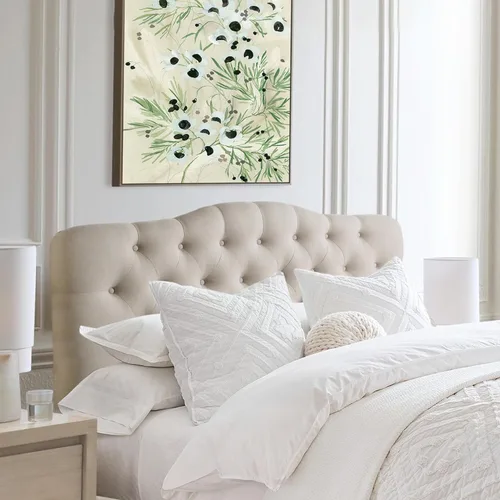 Rosevera Givanna - Cabecero de altura ajustable con tapicería de lino y capitoné de botones para dormitorio, King, color beige clásico