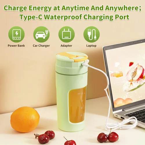 Miniatura 5 de Batidora portátil delgada, exprimidor de viaje personal de 20 onzas (20.3 fl oz) con tapa a prueba de fugas, licuadora portátil recargable USB-C