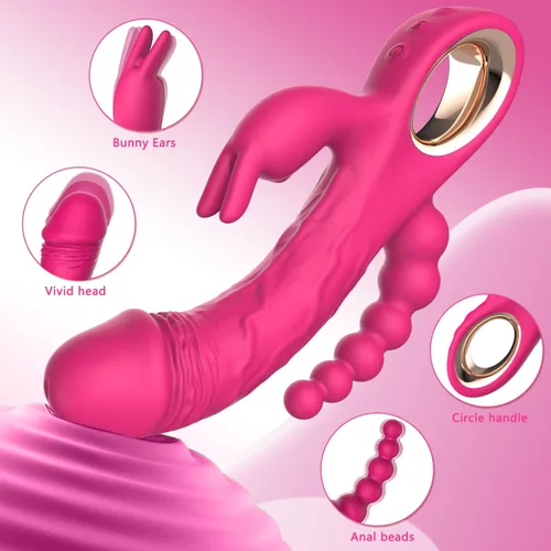 Miniatura 4 de Vibrador de conejo de empuje para placer de cuerpo completo mezclado, con punto G y estimulación del clítoris para el éxtasis puntual, y un mango