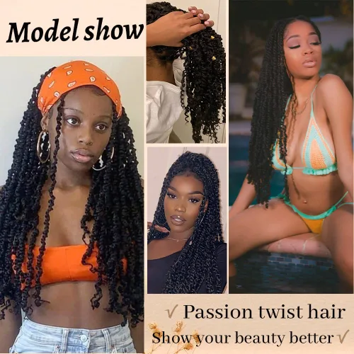 Miniatura 6 de Extensiones de cabello Passion Twist de 22 pulgadas con onda de agua y trenzado de 2 paquetes, cabello sintético largo estilo bohemio, extensiones