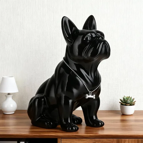 Miniatura 5 de Estatua negra de bulldog francés, estatua de pug sentado de resina, escultura de bulldog inglés para decoración del hogar, decoración de escritorio