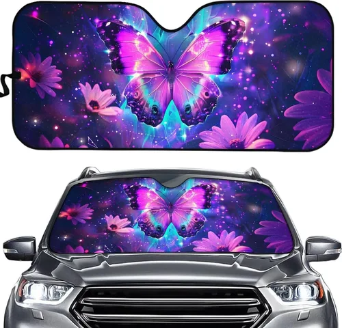 Miniatura 23 de HUGS IDEA Parasol plegable para parabrisas de automóvil, diseño de flores, bohemio, para la mayoría de los sedán, SUV, camión, parabrisas delantero