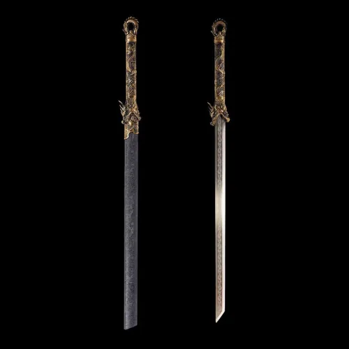Miniatura 2 de Hoja de acero al carbono recta hecha a mano con patrón fresco chino Tang Dao Dragon Sword Dorado
