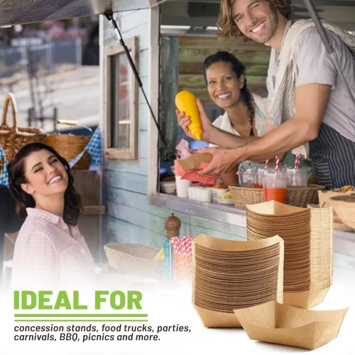Miniatura 7 de ZORRITA - Bandejas de papel para alimentos de 3 libras - Paquete de 100 bandejas desechables para nachos, bandejas de papel kraft para tacos, cestas