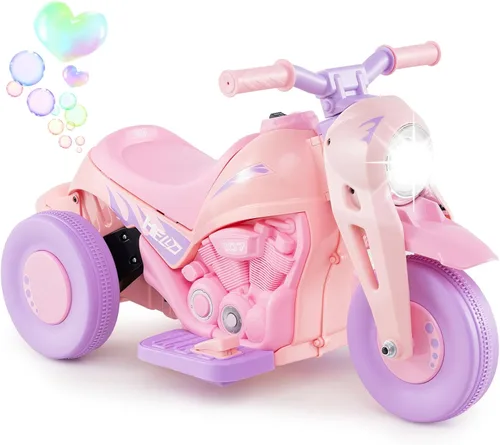 Miniatura 11 de Costzon Motocicleta Infantil, Motocicleta Eléctrica de 6V con Pilas, con Fabricante de Burbujas, Música, Faro LED, Hacia Adelante y Hacia Atrás