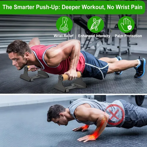Miniatura 7 de SELEWARE Wood push up bars Parallettes bars Anti-slip Handstand Bars for Calisthenics, Fitness, Floor workouts Solid Wood with Sturdy Metal Bracket