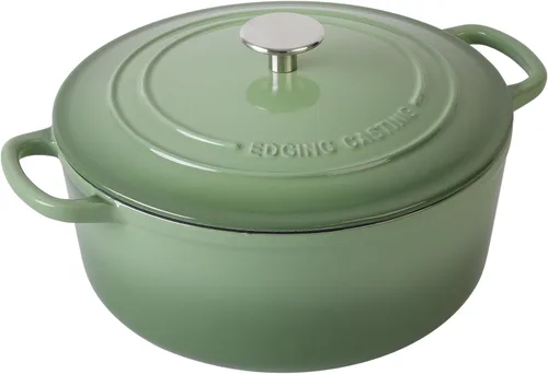 Miniatura 2 de EDGING CASTING Olla de hierro fundido esmaltada con tapa para horno holandés, 5.5 cuartos de galón, para hornear pan, cocinar, verde pistacho