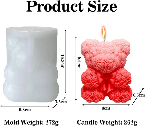 Miniatura 6 de Molde de vela Bowtie Rose Bear - Moldes de resina para hacer velas, moldes de silicona de resina epoxi para velas de bricolaje, jabón hecho a mano