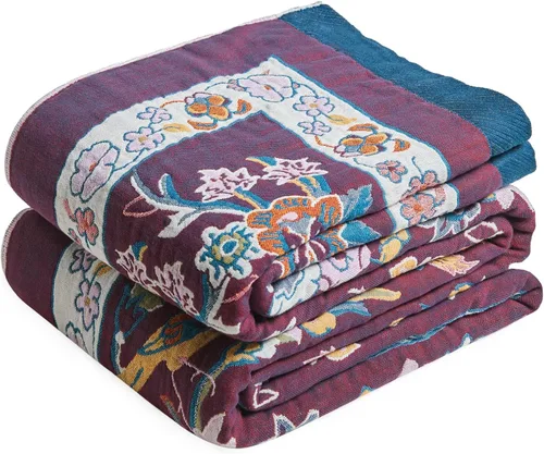 Miniatura 11 de Manta Decorativa Bohemia - Mantas Decorativas de Algodón 100% Suave y Transpirable, 50"x60" Colcha de Algodón Muselina Ligera de 4 Capas, Estampado