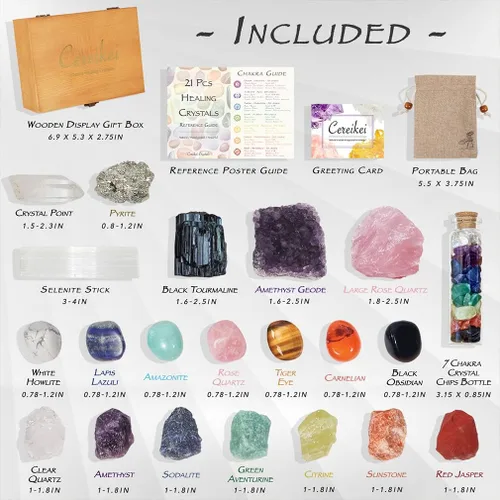 Miniatura 4 de 21 cristales y piedras para principiantes, 7 cristales curativos crudos y 7 piedras de chacra, cuarzo rosa grande, chips de cristales, etc. con guía