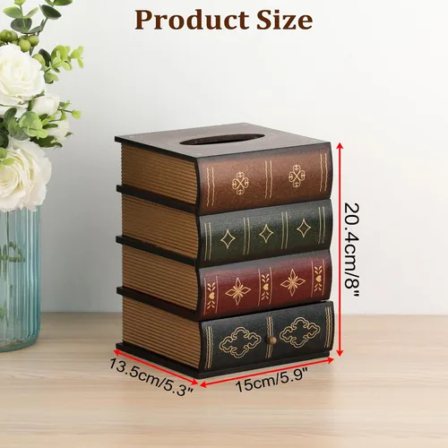 Miniatura 4 de Funda de madera antigua para caja de pañuelos con cajón de almacenamiento, soporte cuadrado para pañuelos decorativos, estuche dispensador de Parte