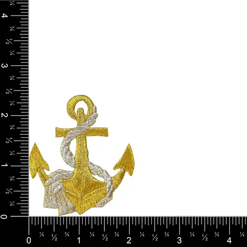Miniatura 2 de Ancla, náutico, marinero, bordado, parche para planchar (ancla dorada, cuerda plateada)