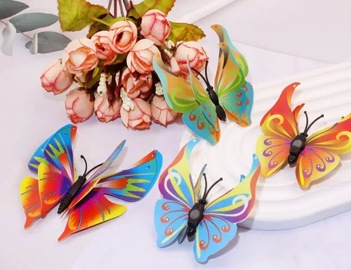 Miniatura 2 de Tupalizy 12 calcomanías de pared de mariposa 3D de alas dobles, calcomanías de bricolaje para decoración de ventanas, refrigerador, dormitorio