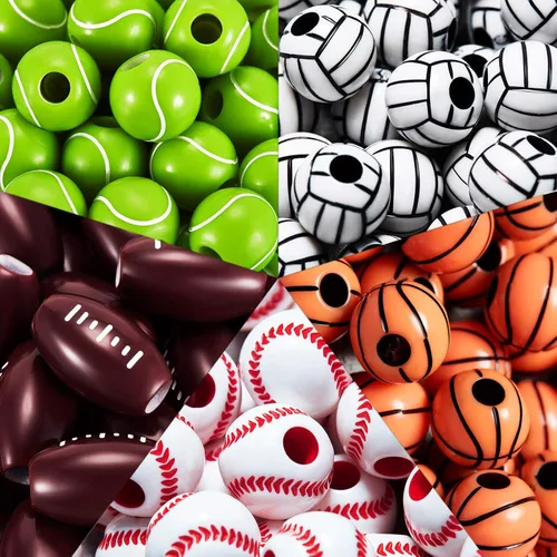 Blulu 250 cuentas deportivas para fútbol, baloncesto, béisbol, tenis, voleibol, cuentas para hacer joyas, manualidades, collares, pulseras