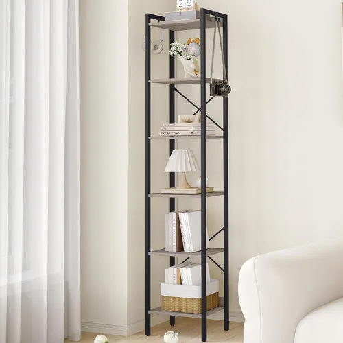 Miniatura 11 de Hzuaneri Estantería para libros, estantería industrial con 2 ganchos, organizador de almacenamiento para oficina en casa, sala de estar, dormitorio