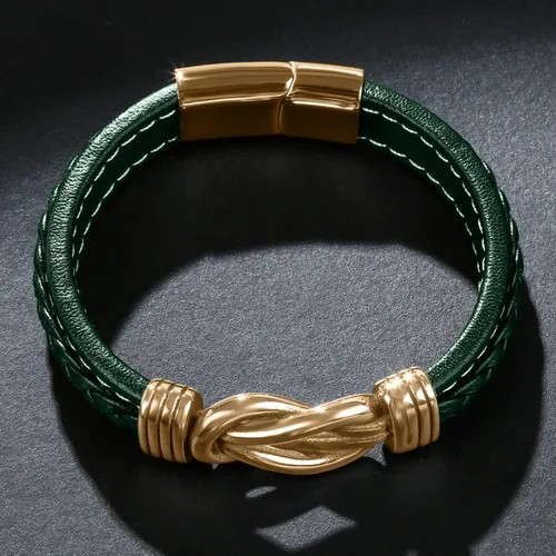 Miniatura 4 de Pulsera de cuero para hombre, pulsera de acero inoxidable, hebilla magnética para hombre