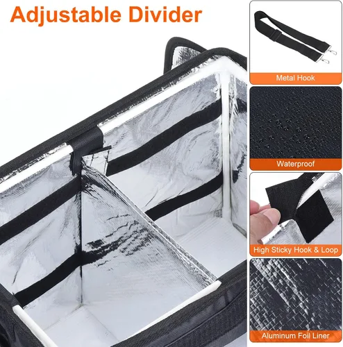 Miniatura 4 de PATIKIL Bolsa aislada para pizza XXXL, bolsa térmica de 19.7 x 15 x 15 pulgadas con divisor, bolsa térmica de catering para alimentos Negro