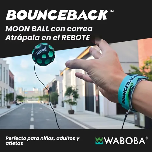 Miniatura 2 de Waboba Bola de Retorno Bounceback Negra y Azul Lunar, Bolas Hiper Rebote, Rebote Extremo y Diversión, Bola de Rebote Super Alto para Juegos Activos
