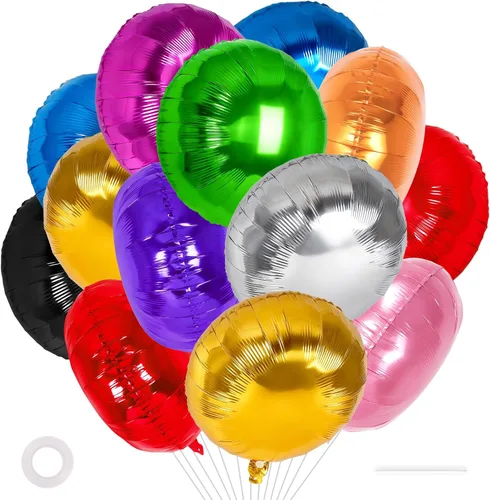 Miniatura 22 de 20 globos redondos negros, globos redondos de aluminio de 18 pulgadas, globos redondos gigantes de helio de Mylar para fiestas de cumpleaños, baby
