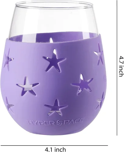 Miniatura 2 de Hyperspace Copa de vino sin tallo de 20 onzas, vaso para bebidas con funda protectora de silicona, juego de 2 piezas (estrella azul y morada)