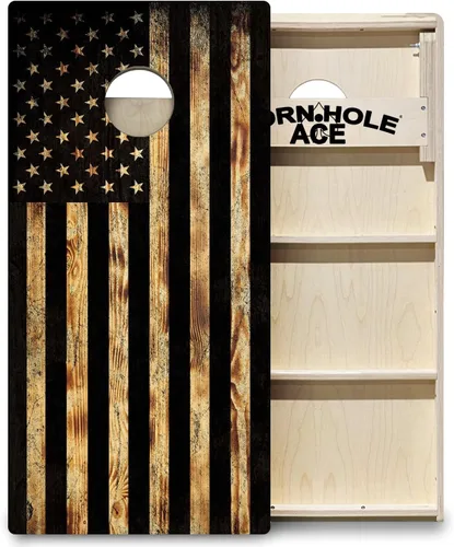 Miniatura 12 de CornholeAce ACE PRO - Juego de tablas para cornhole con bandera americana, sin rebote, patas anchas triples, madera contrachapada de abedul báltico