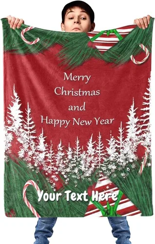 Miniatura 2 de Merry Christmas Blanket, Custom Throw Blanket with Name, Personalized Flannel Christmas Blanket for Couch Sofa, 30" x 40
