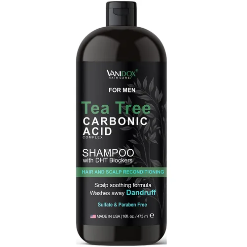 Vanidox Champú de árbol de té con aceite orgánico de árbol de té y ácido carbónico, para el cuero cabelludo seco y con picazón de los hombres,