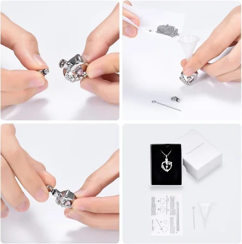 Miniatura 23 de Yinplsmemory Collar de urna de corazón de delfín para cenizas para mujer, colgante de urna de corazón de cristal, collar de recuerdo de cenizas