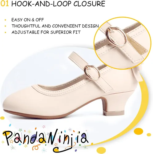 Miniatura 47 de PANDANINJIA Vestido de jada para niñas y niños pequeños, zapatos de princesa Mary Jane con tacones con lazo para fiesta, boda, boda