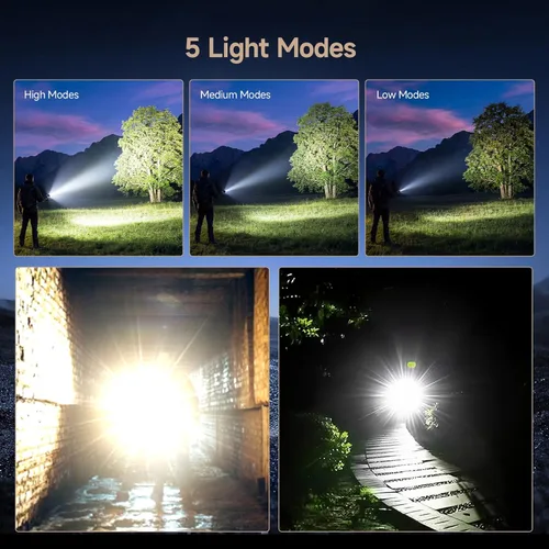 Miniatura 5 de SKYFIRE 1376 linternas LED con lente de encendido, recargable de 2000 lúmenes altos, luz de flash zoomable, 5 modos, impermeable, IPX6, potente