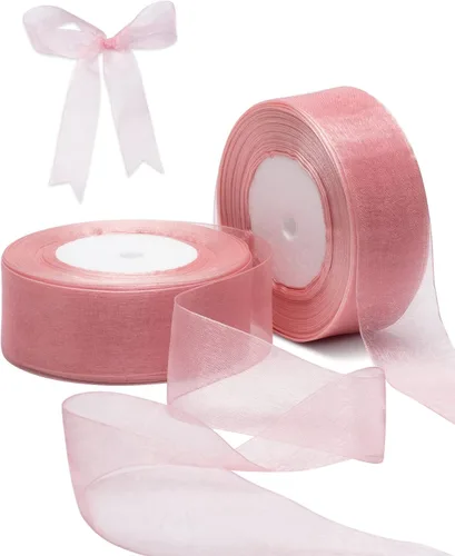 Miniatura 12 de Cinta de organza roja para envolver regalos, cinta transparente brillante de 2 pulgadas para ramos, bodas, festivales, 50 yardas cada rollo