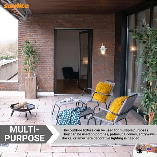 Miniatura 6 de Sunlite 41370-SU - Accesorio de pared para exteriores estilo náutico, base media (E26), policarbonato resistente a la intemperie, lente acrílica