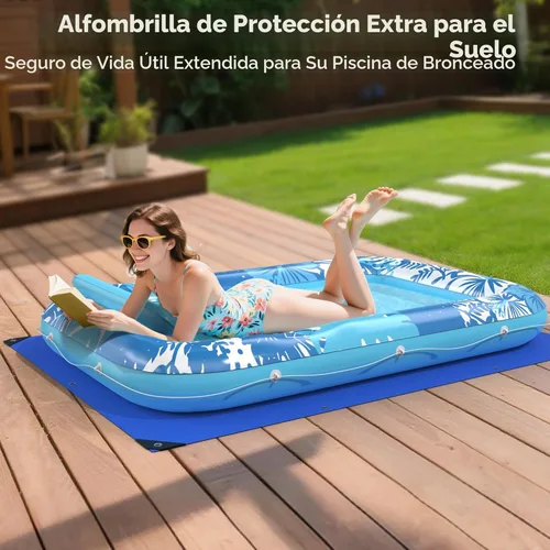 Miniatura 2 de Flotador inflable de bronceado para piscina con lona de protección, flotadores de piscina de 70 x 46 pulgadas para adultos con almohada, flotador 6