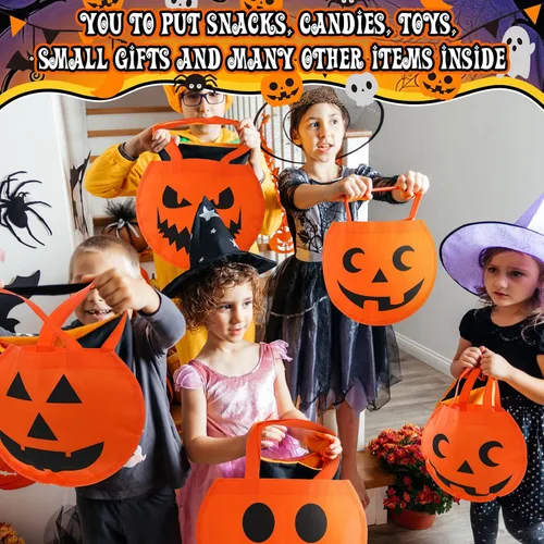 Miniatura 3 de 24 bolsas de Halloween de truco o trato de 12 x 10 pulgadas, no tejidas, bolsas de calabaza para niños, cumpleaños, regalos de fiesta de Halloween