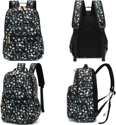 Miniatura 76 de Leaper Mochila para laptop para mujer: linda mochila floral para escuela, universidad, viajes, trabajo, mochila ligera para niños, Negro margarita