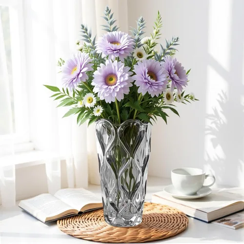 Miniatura 7 de Florero de cristal ámbar grueso para ramo, florero de vidrio bohemio pesado de 9.5 pulgadas de alto para flores, centros de mesa, mesa de comedor