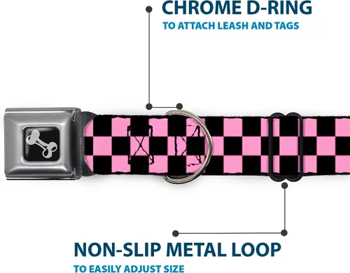 Miniatura 5 de Collar de perro Buckle-Down Checker negro/rosa bebé, multicolor, "1" ancho - se adapta a cuello de 9-15" - pequeño