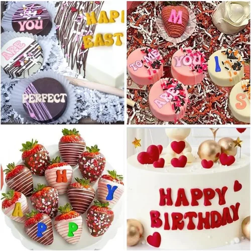 Miniatura 3 de 4 piezas Moldes de Letras para Fresas Cubiertas de Chocolate, Molde de Silicona de Alfabeto Números Mayúsculas Minúsculas Fondant para Hacer Dulces