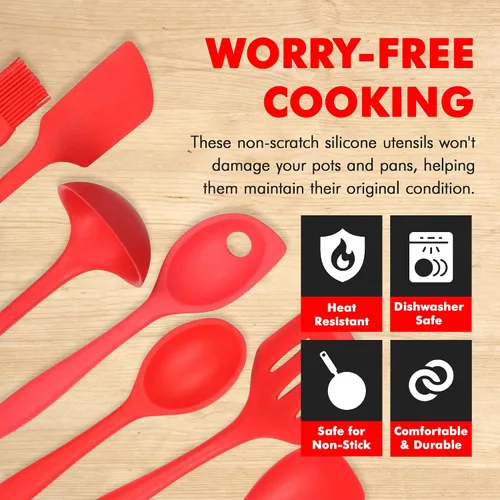 Miniatura 3 de Chef Craft 42077 - Juego de utensilios de cocina de silicona, 7 piezas, color rojo