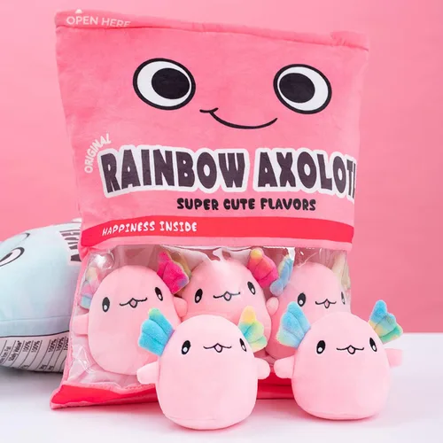 Miniatura 7 de REFAHB Lindo juguete de peluche de ajolote, almohada de peluche extraíble de salamandra, juego de peluche Kawaii para niños, niñas, regalo