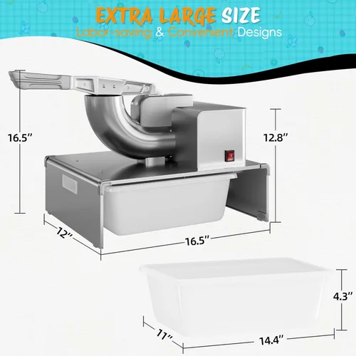 Miniatura 6 de VALONDINO Máquina de Cono de Nieve y Hielo Afeitado, Trituradora de Hielo Comercial 500LB/H, Máquina de Hielo Afeitado Esponjoso, 300W, Trituradora