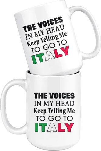 Miniatura 4 de P.S. I Love Italy Taza de café grande – Voces en mi cabeza – Taza de cerámica blanca personalizada para caliente y fría con diseños divertidos