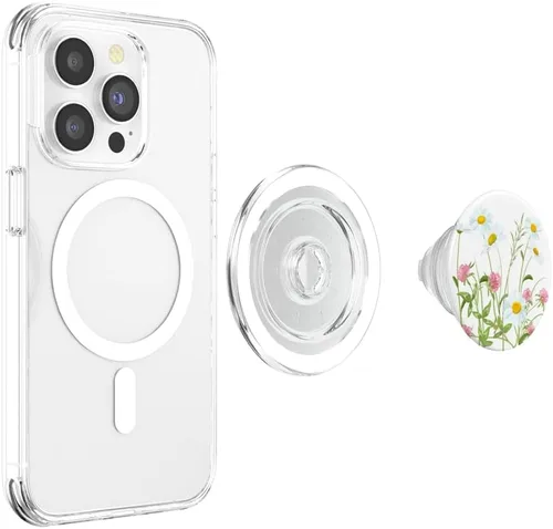 Miniatura 3 de Soporte para teléfono celular con diseño de margaritas blancas, con rosas y flores, para teléfonos y tabletas