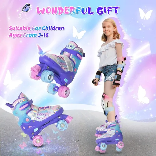Miniatura 11 de MammyGol Patines de ruedas para niños y niñas, patines ajustables para niños con hermosas mariposas, principiantes de 3 a 16 años de edad, patines