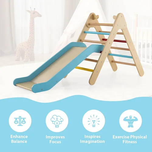 Miniatura 8 de Olakids Conjunto Triángulo Pikler 2 en 1 Juguetes de Escalada para Niños Pequeños Marco de Escalada Plegable de Madera Montessori Gimnasio de Selva