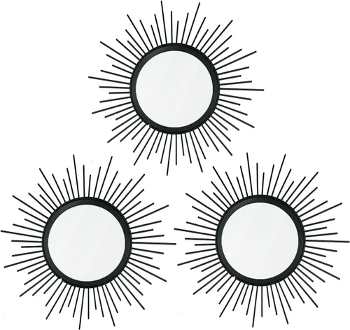 Miniatura 8 de Paquete de 3 espejos metálicos para pared, con diseño de rayos de sol, para decoración del hogar, arte decorativo para colgar en la pared para sala