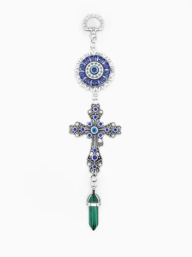 Miniatura 9 de LUCKBOOSTIUM Amuleto de cruz con incrustaciones de cristal azul y mandala azul de ojo malvado con piedra curativa colgante, dijes de naturaleza