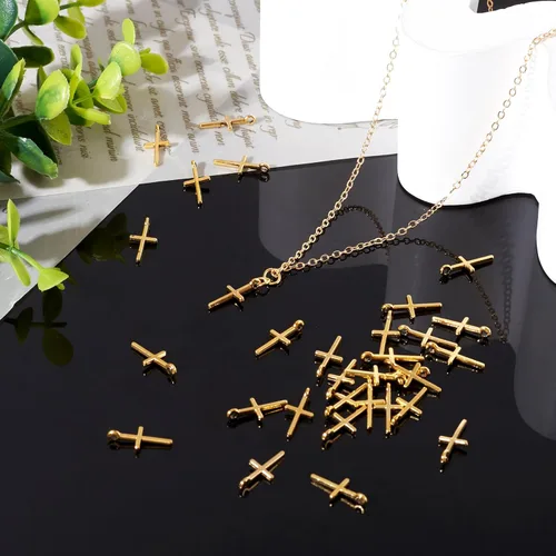 Miniatura 3 de BB Beadthoven Dijes de cruz con cuentas, mini dijes pequeños de metal plateado para pulseras, cruces artesanales para hacer pulseras, collares, Cruz